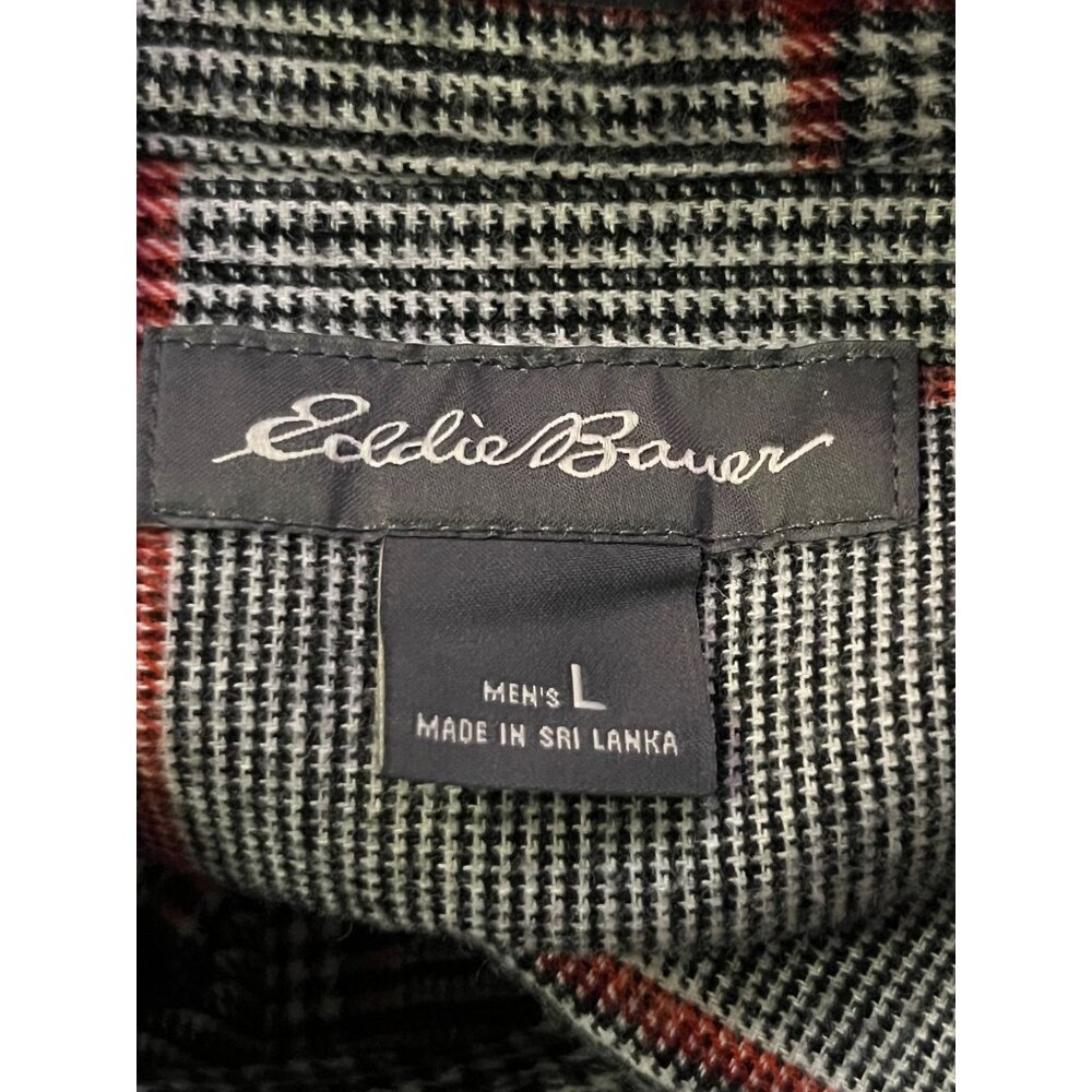 Eddie Bauer Shirt Mens L Classic Fit Black Red Plaid Flannel Cotton Used - Picture 12 of 13